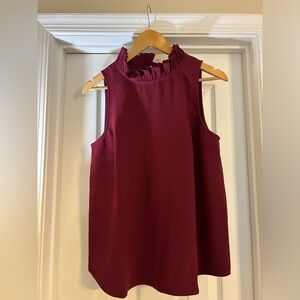 J Crew Sleeveless Ruffle Crepe Top - Pinot Noir